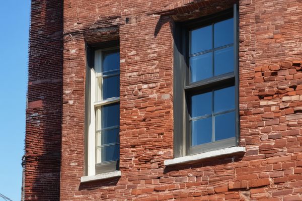 Historic brick home showing successful restoration of weathered facade returning to original beauty