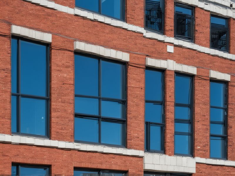 Modern office building with professional brick facade showing commercial masonry quality and architectural detail