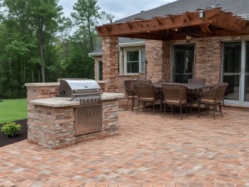 Beautiful completed masonry project showing professional brickwork and landscaping integration