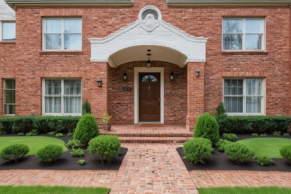 Traditional brick house with classic American colonial style and detailed brickwork
