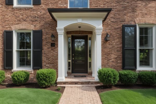 Elegant brick home with architectural details showing premium construction quality