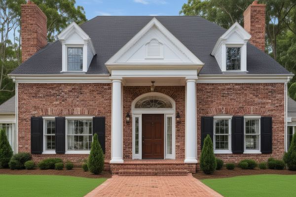 Traditional colonial style home with detailed brickwork and classic architectural elements